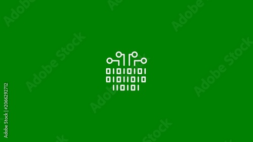 AI (Artificial Intelligence) Brain Reveal, Machine Learning, Data Processing - Minimal Flat Design Motion Graphics Clip - Green Screen, 7.5% Gray