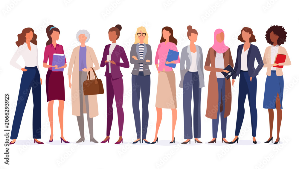 Obraz premium Diverse Group of Professional Women Standing Together, Representing Unity and Strength