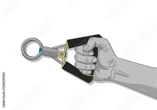 Canvas Print Hand holding metal spring coil mechanism showing tension and elasticity design c