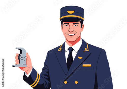 Fotografija Happy Naval Officer holding steering wheel portrait of a smiling sailor in blue