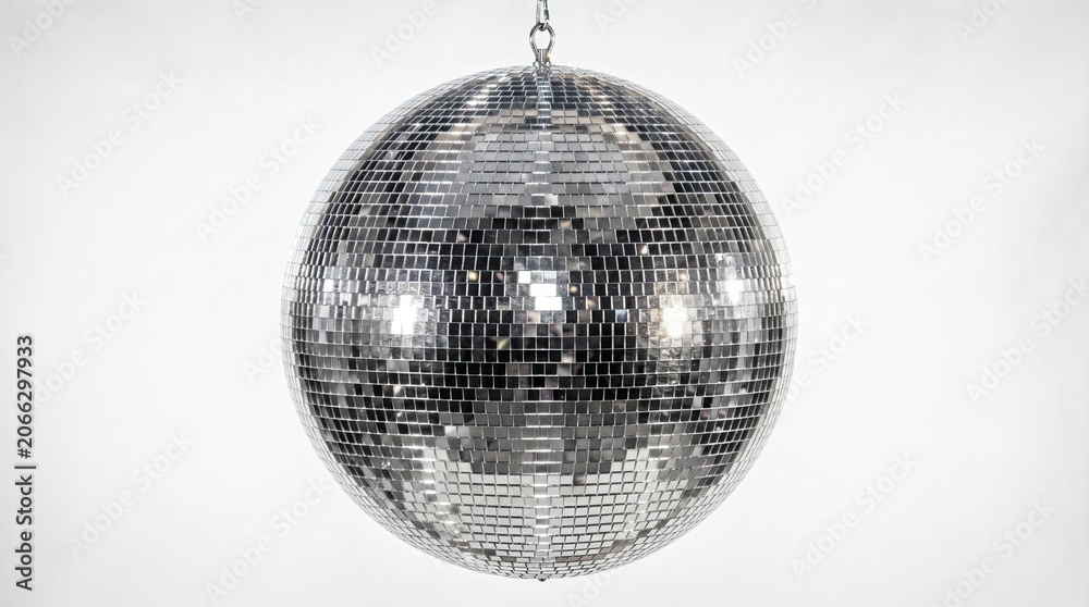 Obraz premium Shiny disco ball hanging from a chain isolated on white background