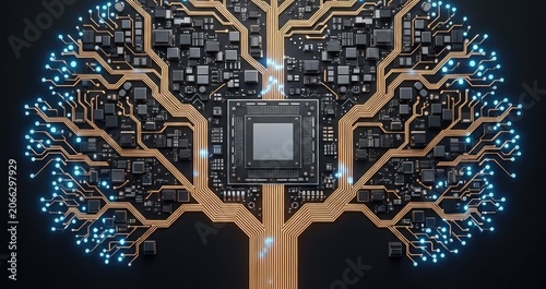 Futuristic Digital Tree Circuit Board Concept