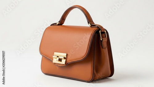 Elegant Brown Leather Handbag with Gold Clasp