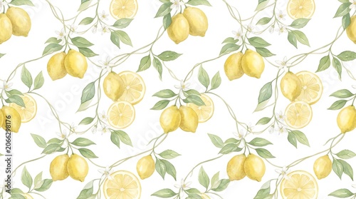 Lemons on branches with leaves