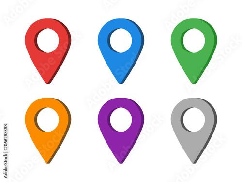 3D Map Pin Icons Set in Six Colors