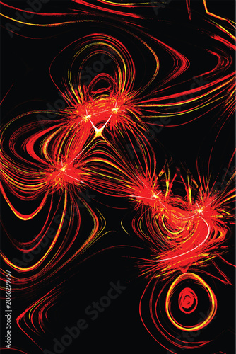 Red blurred shining objects in the dark. Abstract illustration with glowing blurred lights. 