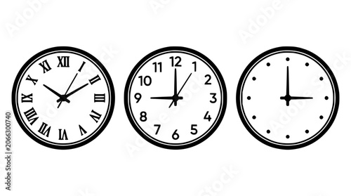 Fotografija Clock Face Set with Roman Numerals and Minute Markers, Black and White Vector St