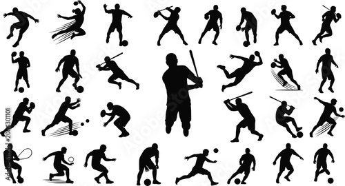 Bild auf Leinwand Sports Silhouette Collection Featuring Athletes in Action Across Multiple Games