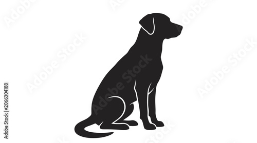 Black Labrador Dog Silhouette Sitting Profile View Isolated on White Background