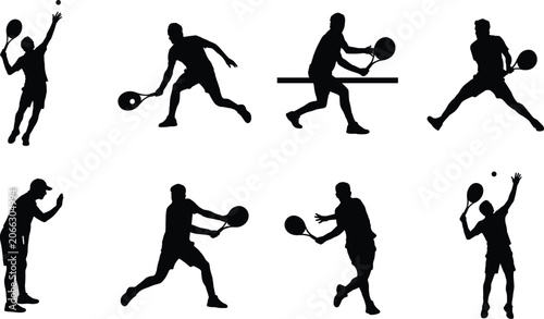 Obraz na płótnie Tennis Player Silhouette Collection Featuring Serves Forehands Backhands and Mat
