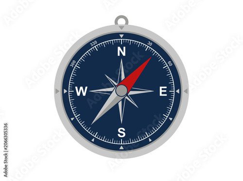 Modern blue navigation compass icon showing west direction for travel guidance.