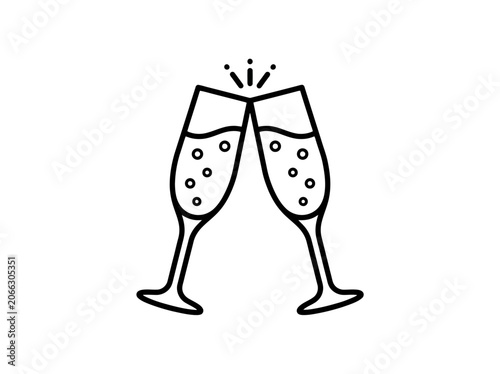 Champagne glass line art icon vector illustration for celebration on white background