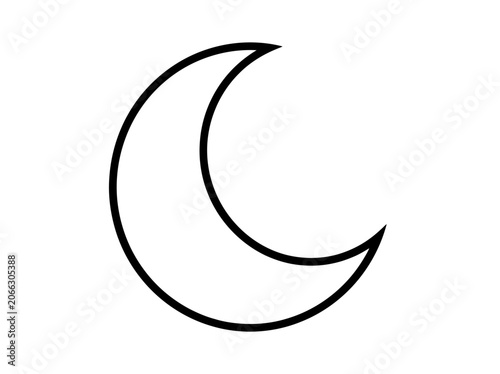 Simple black crescent moon outline on white background for night concepts.