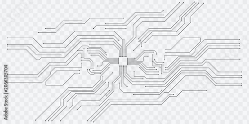 Abstract PCB circuit board with microchip connection lines technology background