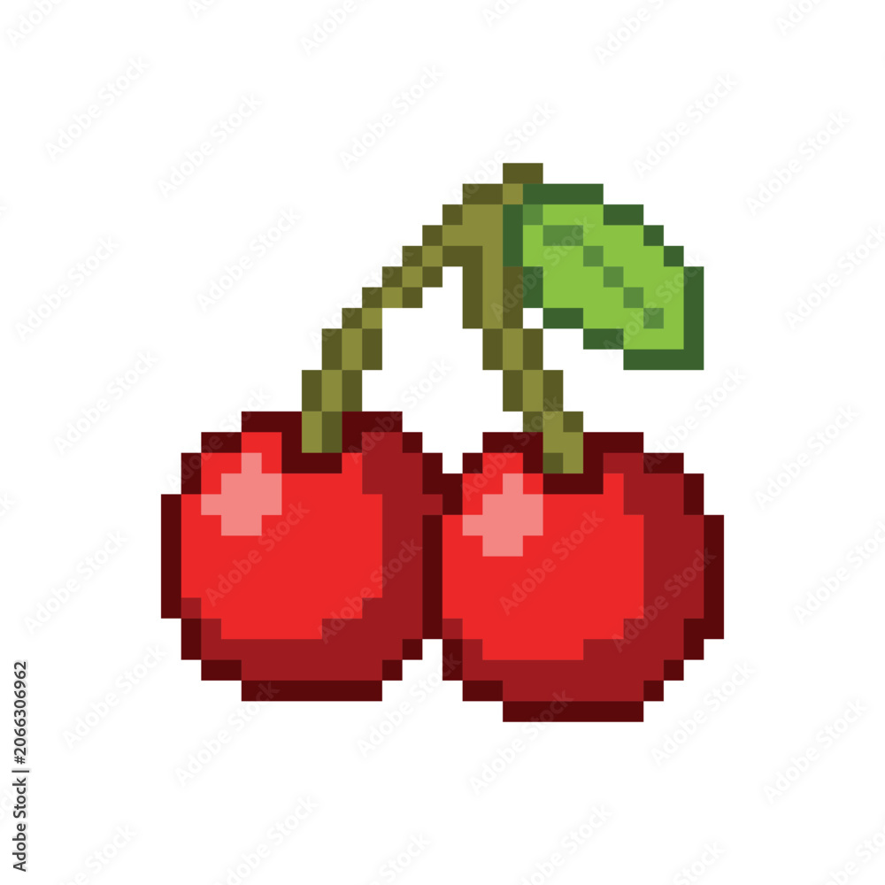 Fototapeta premium Pixel Art Cherry Fruit Vector Illustration for Retro Game Asset