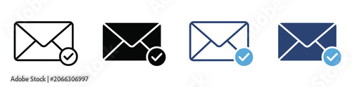 Mail Check Icon Set. Sent and Delivered Symbols. Email Verified Collection, Vector Illustration.