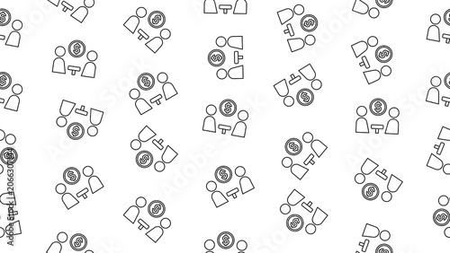 Seamless vector pattern featuring business meeting icons in clean outline stroke style on a transparent background for conferences, corporate branding, financial projects, and presentations.