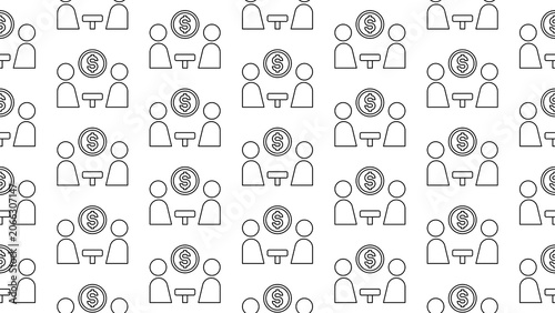 Seamless pattern with business meeting stroke outline icons on a transparent background featuring business, conference, meeting, teamwork, and corporate concepts.
