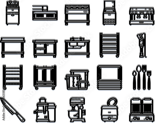 Fotografija Assortment of black and white outline icons illustrating various appliances, too