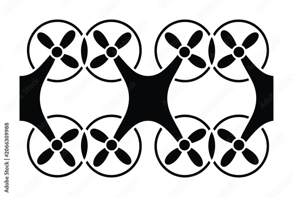 Fototapeta premium A minimalist black and white featuring a symmetrical pattern of interconnected drone propeller