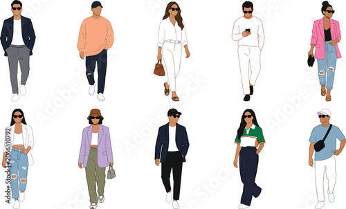Purple rolling suitcase vector illustration featuring brown travel duffel bag on trolley handle isolated on white background