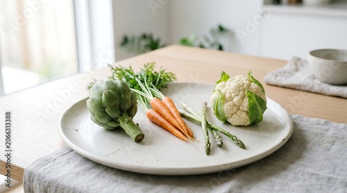 Fresh Vegetables Selection on Premium Ceramic Plate for Healthy Luxury Kitchen Cooking and Gourmet Nutrition Preparation