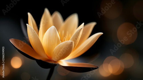 Golden lotus flower blooming in darkness with soft dramatic lighting, symbolizing purity and spiritual growth, isolated composition, lotus flower concept photography, spiritual