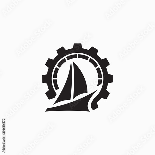 simple illustration of boat and gear logo template for boat mechanic or auto marine garage.