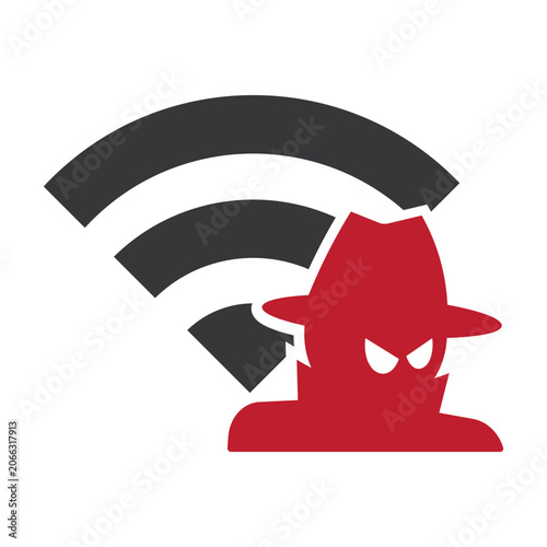 Tableau sur toile Isolated pictogram of WiFi signal with spy silhouette representing insecure wire