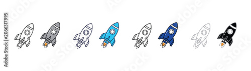 Tableau sur toile Rocket spaceship comparison outline and color vector with spaceship comparison v