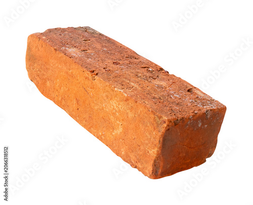 Single old red or orange brick isolated with clipping path in png file format