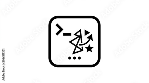 Black icon of abstract shapes and symbols in a square