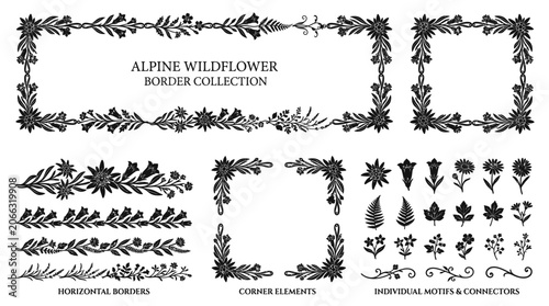 Alpine wildflower border collection illustrations.