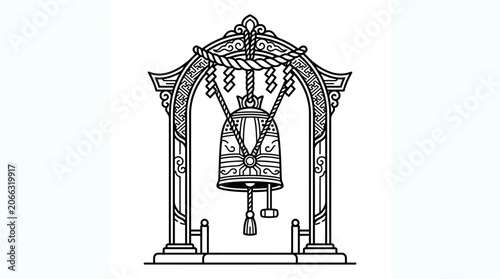 Large ornate bell with archway structure.