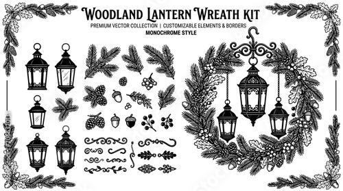 Woodland Lantern Wreath Kit Elements.