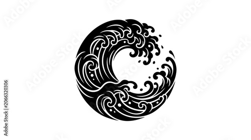 Black and white wave design symbol.