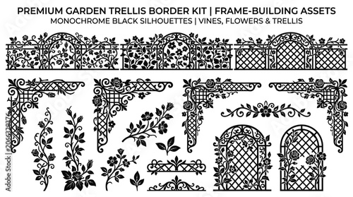Black Silhouette Garden Trellis Elements.
