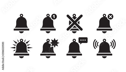 Foto Notification bell icons different states alert badge ringing sound mute disabled warning