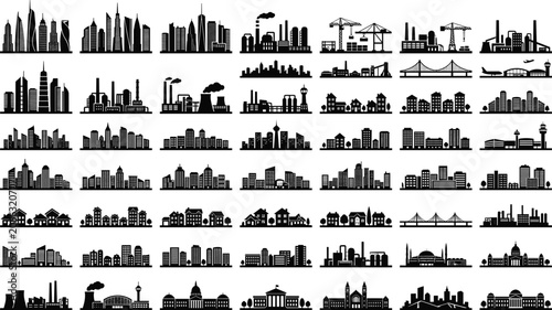 Foto Urban city skyline silhouette mega vector collection featuring modern skyscraper