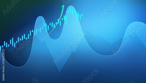 Abstract Financial Growth: A dynamic abstract illustration showcasing a bright green upward trend arrow over a blue stock market chart, symbolizing financial growth and market success.