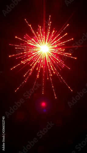 Red and gold Christmas starburst with dotted fireworks, twinkling lights, festive season