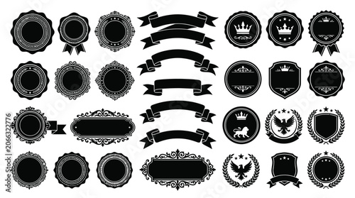 Collection of black and white labels.