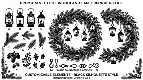 Woodland Lantern Wreath Kit Elements.