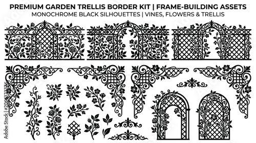 Black Silhouette Garden Trellis Elements.