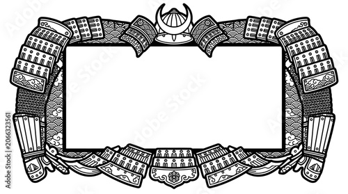 Samurai armor border frame illustration.