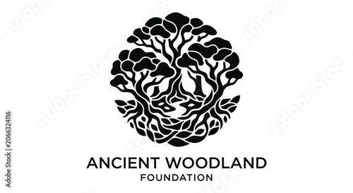 Ancient Woodland Foundation logo with tree of life symbol.