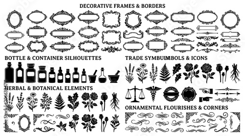 Decorative frames borders icons graphics.