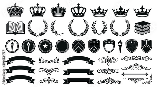 Various royal crests and decorative elements.