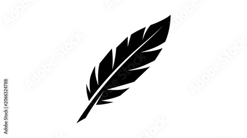 Black feather icon isolated on white.
