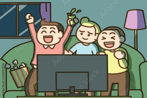 Friends Cheering for a Sports Game on TV